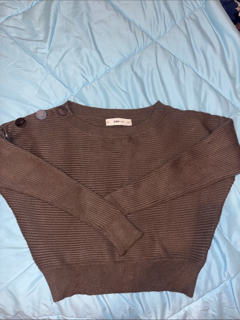 Zara Ribbed Button-Shoulder Sweater
